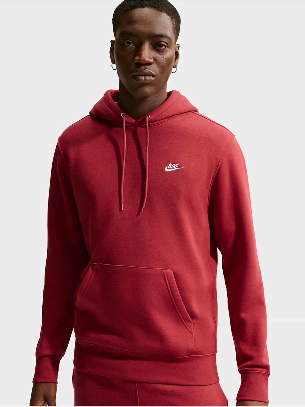 Nike Men's Pullover Fleece Crewneck Hoodie in Dusty Red with White Logo